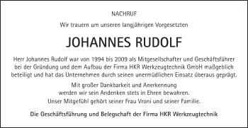 Traueranzeige von Johannes Rudolf von Gmünder Tagespost