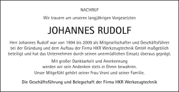 Traueranzeige von Johannes Rudolf