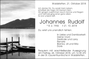 Traueranzeige von Johannes Rudolf von Gmünder Tagespost