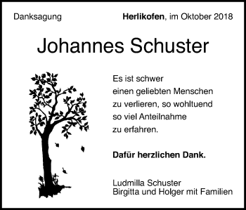 Traueranzeige von Johannes Schuster von Gmünder Tagespost