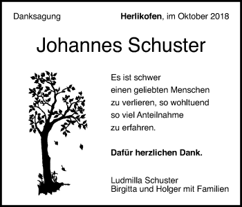 Traueranzeige von Johannes Schuster