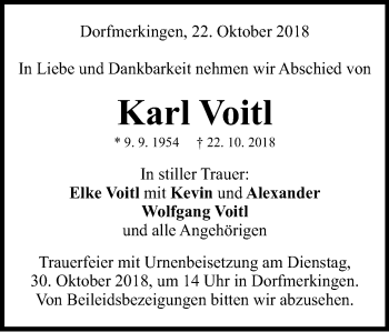 Traueranzeige von Karl Voitl von Schwäbische Post