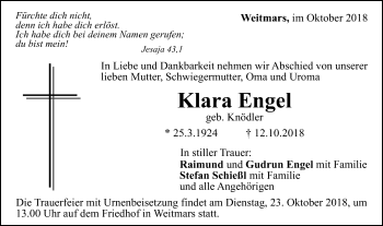 Traueranzeige von Klara Engel von Gmünder Tagespost