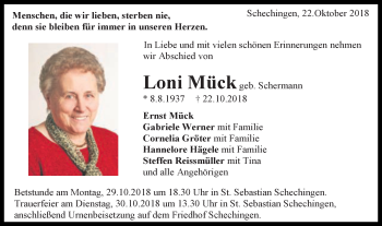 Traueranzeige von Loni Mück von Gmünder Tagespost