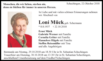 Traueranzeige von Loni Mück