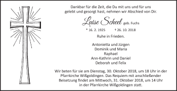 Traueranzeige von Luise Scheel von Gmünder Tagespost