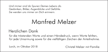 Traueranzeige von Manfred Melzer von Gmünder Tagespost