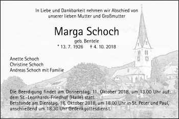 Traueranzeige von Marga Schoch von Gmünder Tagespost