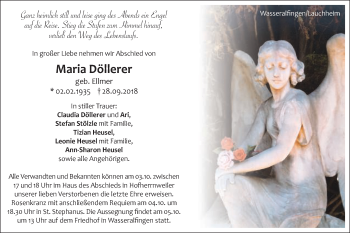 Traueranzeige von Maria Döllerer von Schwäbische Post