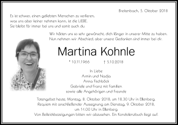 Traueranzeige von Martina Kohnle von Schwäbische Post