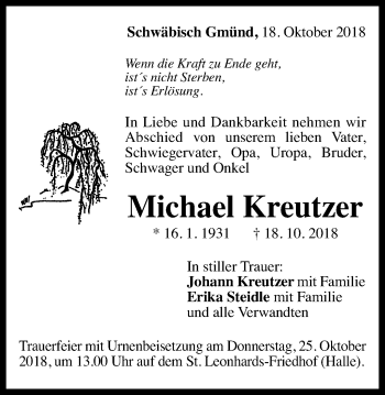 Traueranzeige von Michael Kreutzer