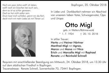 Traueranzeige von Otto Migl von Schwäbische Post