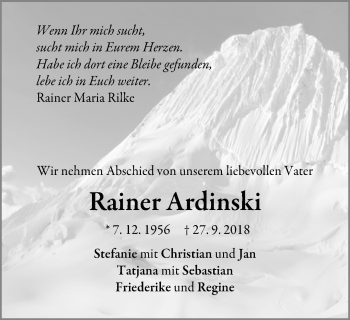 Traueranzeige von Rainer Ardinski von Schwäbische Post