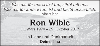 Traueranzeige von Ron Wible von Schwäbische Post