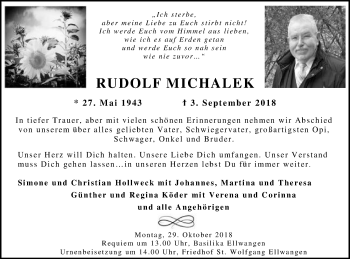 Traueranzeige von Rudolf Michalek von Schwäbische Post