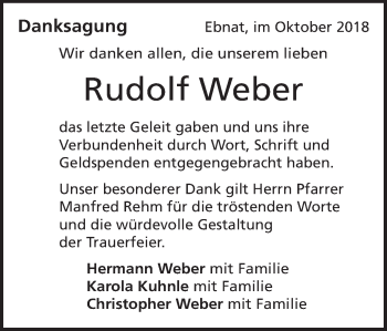Traueranzeige von Rudolf Weber von Schwäbische Post