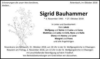 Traueranzeige von Sigrid Bauhammer von Schwäbische Post