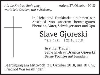 Traueranzeige von Slave Gjoreski von Schwäbische Post