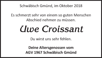 Traueranzeige von Uwe Croissant