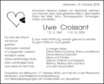 Traueranzeige von Uwe Croissant von Gmünder Tagespost