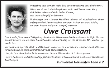 Traueranzeige von Uwe Croissant von Gmünder Tagespost