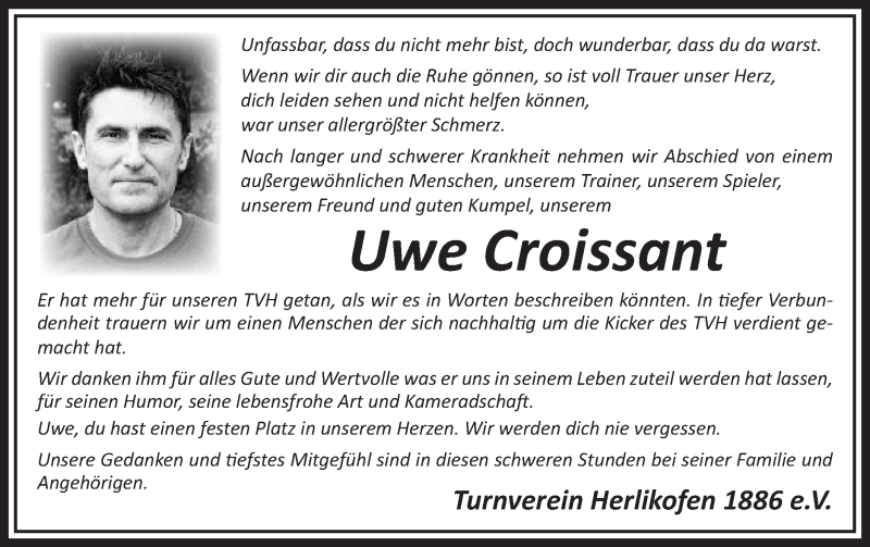  Traueranzeige für Uwe Croissant vom 16.10.2018 aus Gmünder Tagespost