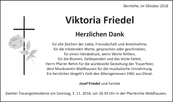 Traueranzeige von Viktoria Friedel von Schwäbische Post