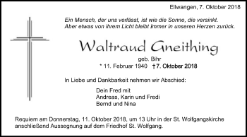 Traueranzeige von Waltraud Gneithing von Schwäbische Post