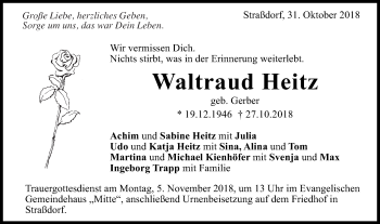 Traueranzeige von Waltraud Heitz von Gmünder Tagespost