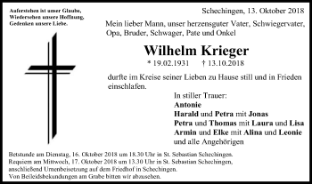 Traueranzeige von Wilhelm Krieger