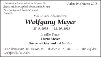 Traueranzeige von Wolfgang Meyer von Schwäbische Post