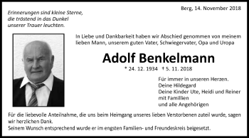 Traueranzeige von Adolf Benkelmann von Schwäbische Post