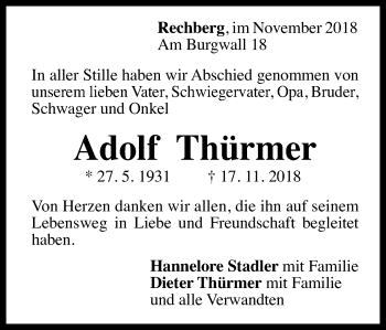Traueranzeige von Adolf Thürmer von Gmünder Tagespost