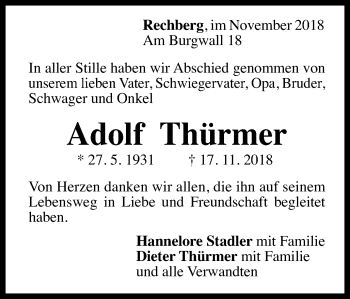 Traueranzeige von Adolf Thürmer