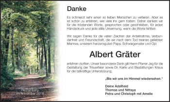 Traueranzeige von Albert Gräter von Schwäbische Post