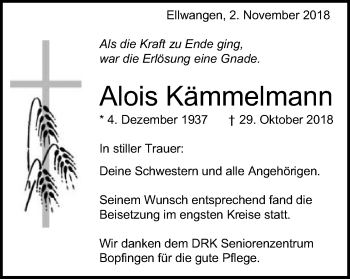 Traueranzeige von Alois Kämmelmann von Schwäbische Post