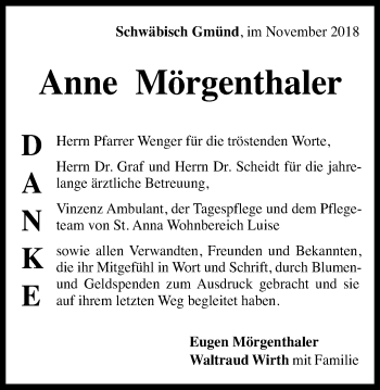 Traueranzeige von Anne Mörgenthaler