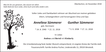 Traueranzeige von Anneliese und Gunther Sümmerer von Amtsblatt_Oko