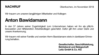 Traueranzeige von Anton Bawidamann von Schwäbische Post