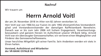 Traueranzeige von Arnold Voitl von Schwäbische Post