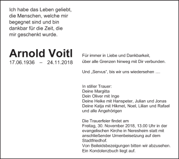 Traueranzeige von Arnold Voitl von OstalbTrauer