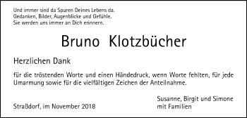 Traueranzeige von Bruno Klotzbücher von Gmünder Tagespost