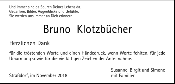 Traueranzeige von Bruno Klotzbücher