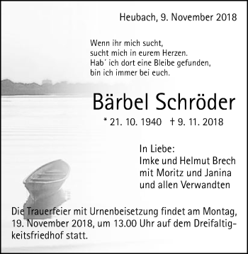 Traueranzeige von Bärbel Schröder von Gmünder Tagespost
