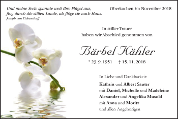 Traueranzeige von Bärbel Kähler Kähler von Schwäbische Post