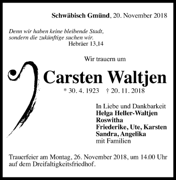 Traueranzeige von Carsten Waltjen