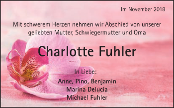 Traueranzeige von Charlotte Fuhler von Schwäbische Post