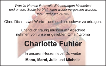 Traueranzeige von Charlotte Fuhler von Schwäbische Post