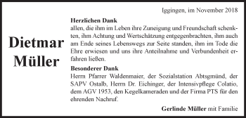 Traueranzeige von Dietmar Müller von Gmünder Tagespost