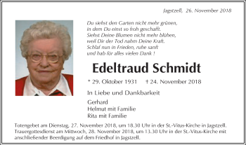 Traueranzeige von Edeltraud Schmidt von Schwäbische Post